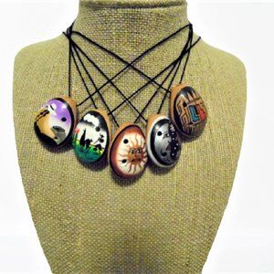 Five Ceramic  Necklace With Black Cord